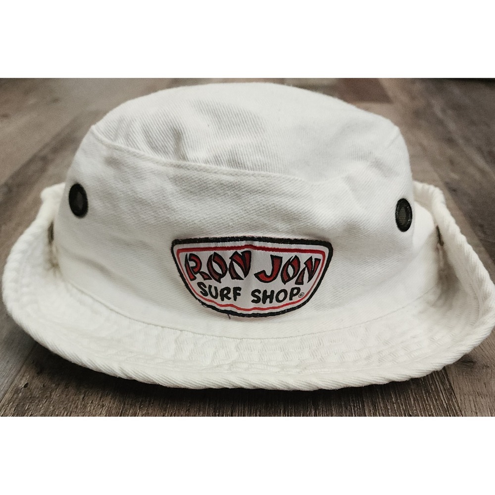Ron Jon Surf Shop Bucket Hat Unisex White Boonie Safari Snap Brim Patch Beach